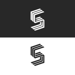 Wall Mural - Letter S logo isometric black and white typography design element, hipster minimalistic symbols initials SSS parallel lines monogram emblem