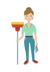 Wall Mural - Member of Cleaning Service with Broom and Duster