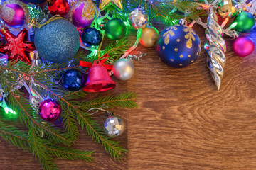 Christmas decorations on a wooden board