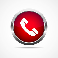 Wall Mural - red glossy telephone button. vector illustration