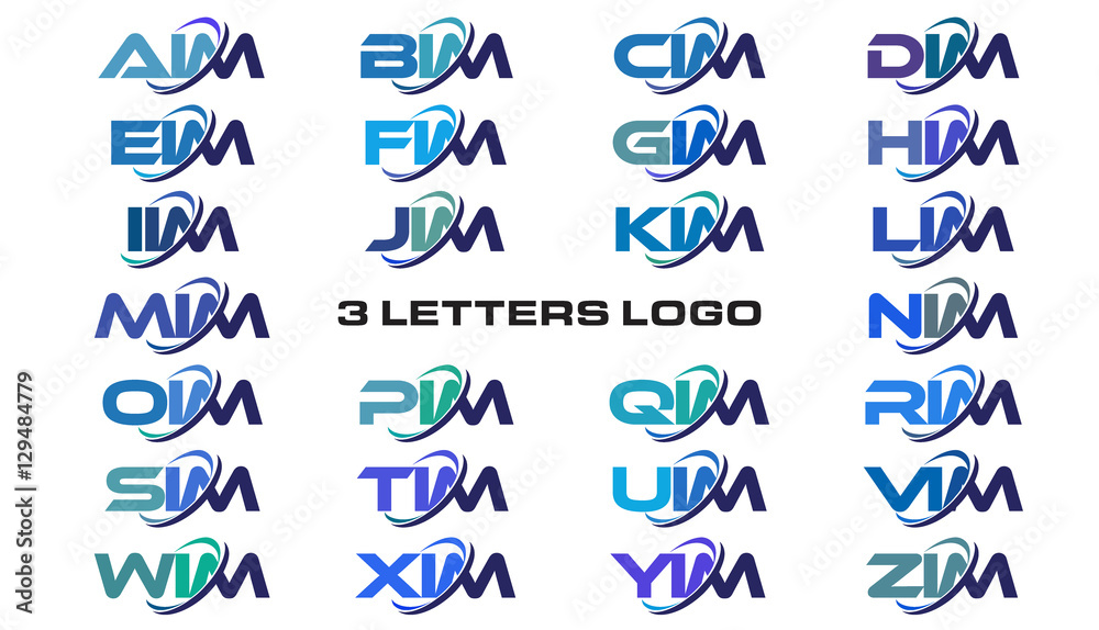 3 letters modern generic swoosh logo AIM, BIM, CIM, DIM, EIM, FIM, GIM, HIM, IIM, JIM, KIM, LIM, MIM, NIM, OIM, PIM, QIM, RIM, SIM, TIM, UIM, VIM, WIM, XIM, YIM, ZIM - obrazy, fototapety, plakaty 