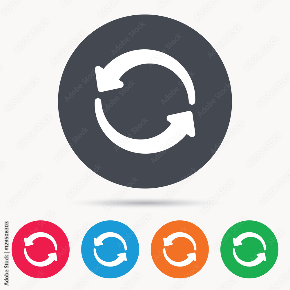 Update icon. Refresh or repeat symbol. Colored circle buttons with flat ...