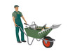 © Edler von Rabenstein - Gardener with wheelbarrow and tools, 3d illustration