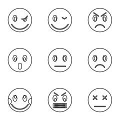 Canvas Print - Emoticons icons set. Outline illustration of 9 emoticons vector icons for web