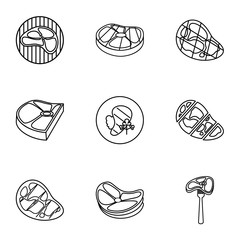 Poster - Meat icons set. Outline illustration of 9 meat vector icons for web