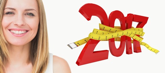 Poster - Composite image of portrait of cute young woman smiling