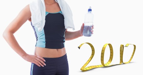 Poster - Composite image of midsection of sporty woman with towel around 