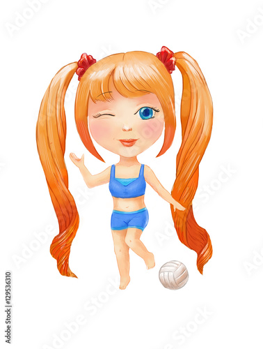 Cartoon little girl illustration. Chibi drawing. Anime children Poster