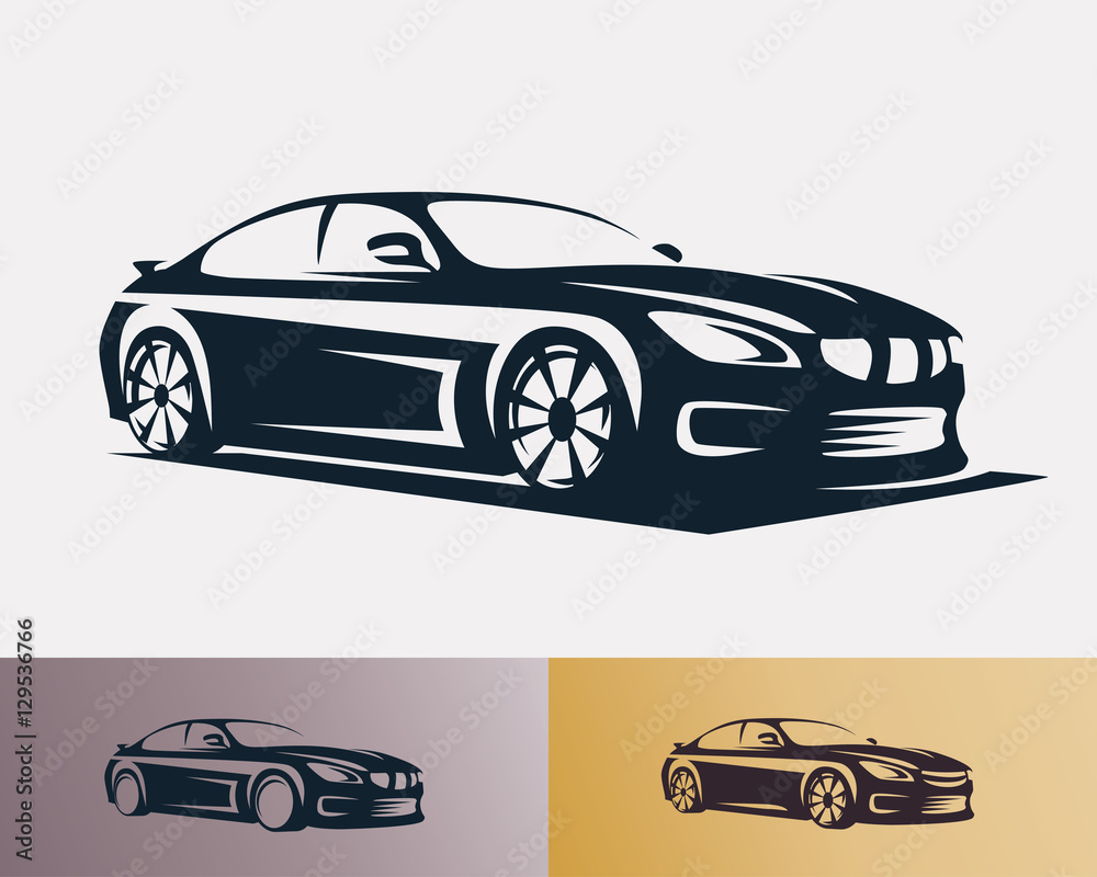 Race car symbol logo template, stylized vector silhouette - obrazy, fototapety, plakaty 