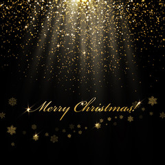 Merry Christmas  greetings and golden lights. Abstract holiday b