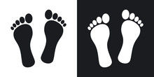Vector Footprints Icon. Two-tone Version On Black And White Background