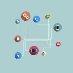 Wall Mural - web social network communication icons with long shadows