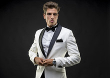 Wedding, Elegant And Handsome Man Dressed In Tuxedo For New Year