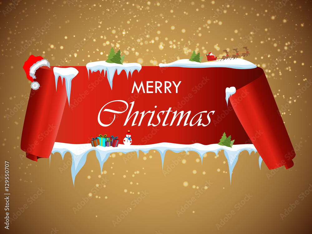 Merry Christmas celebration background with red realistic ribbon banner ...