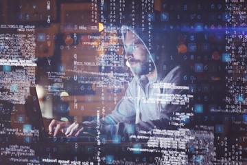 Poster - Man using laptop at night