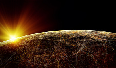 Technology background/Technology background abstract background with connecting dots and lines. Connection structure digital communication. Earth futuristic technology abstract background.	