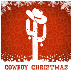 Wall Mural - American Cowboy red christmas card with cactus and text