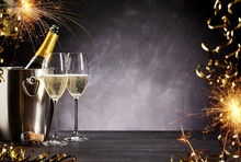 Romantic Celebration With Sparklers And Champagne