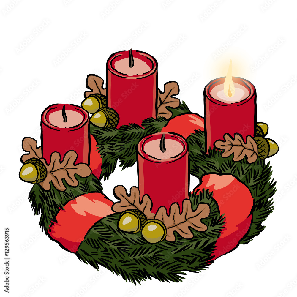 Adventskranz mit Schleife und Eicheln 1. Advent Stock Vector