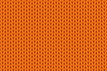 Knit Woven Yarn Fabric Seamless Pattern. Orange Wool Seamless Background. Vector Grpahic Illustration Tecture. Winter Clothes. 