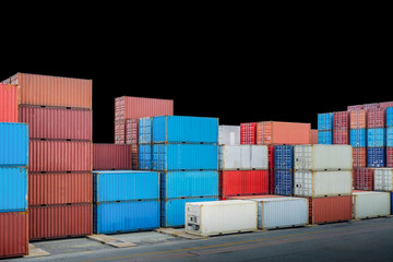 Industrial port with container yard isolated on black background. File contains a clipping path.