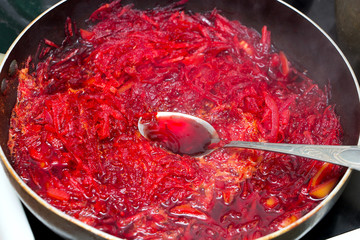 the vegetables are fried in a pan