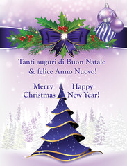 Wall Mural - Tanti auguri di Buon Natale & felice Anno Nuovo! - Italian lovely greeting card for winter holiday (Merry Christmas and Happy New Year). Print colors used. Size of a custom printable card.