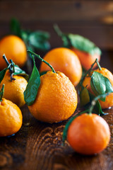 Wall Mural - pile of oranges on wooden table