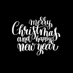 Wall Mural - black and white Merry Christmas and Happy New Year calligraphic 