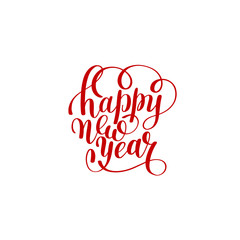 Poster - Happy New Year hand lettering congratulate red inscription, Chri