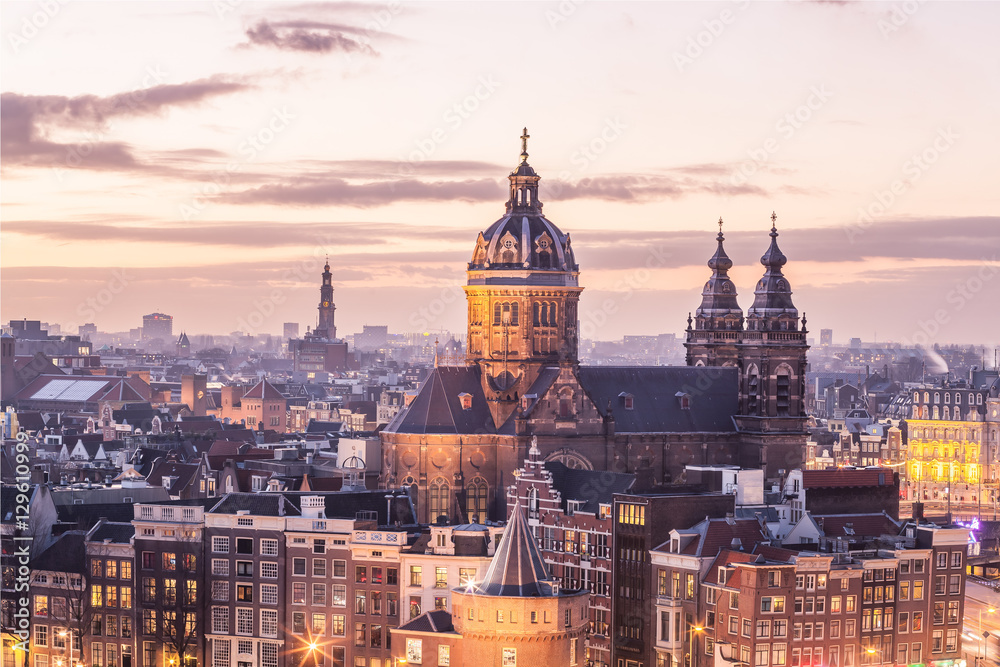 Amsterdam center skyline - obrazy, fototapety, plakaty 