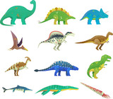 Fototapeta Dinusie - Set of isolated cartoon dinosaur or dino