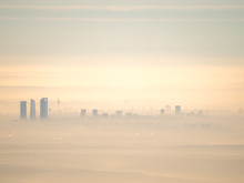 Artistic View Of Madrid City With Fog In The Morning