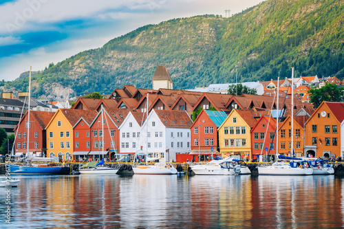 View of historical buildings, Bryggen in Bergen, Norway. UNESCO Fototapeta