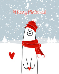 Wall Mural - Christmas card with white santa bear