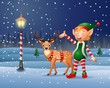 Christmas background with an elf and reindeer