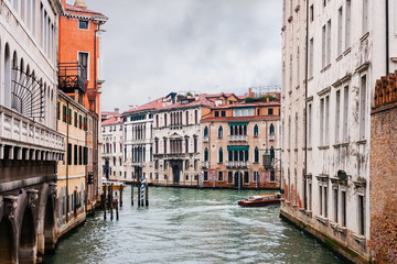 Sticker - canal and old buildings in Venice city in rain