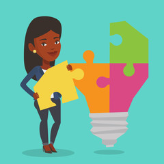 Poster - student with idea lightbulb vector illustration.