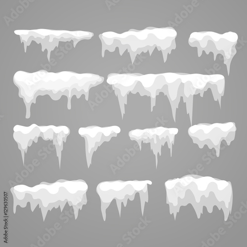 Fotografie, Obraz Vector icicle and snow elements on grey background. Different sn