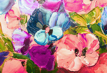 Texture Oil Painting Flowers, Painting Vivid Flowers