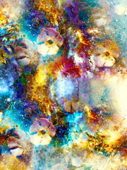 Aufkleber - abstract multicolor flower motive collage with dynamic fire effect in space.