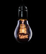 Hanging lightbulb with glowing Talent concept.