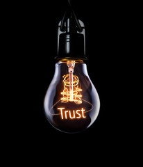 Hanging lightbulb with glowing Trust concept.