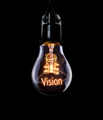 hanging lightbulb with glowing vision concept.
