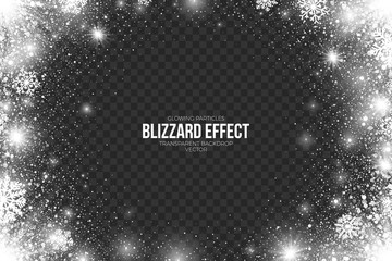 snow blizzard effect on transparent background vector illustration. abstract bright white shimmer gl