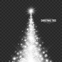 Wall Mural - stylized christmas tree on transparent background vector illustration. abstract bright white shimmer