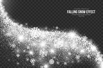Wall Mural - falling snow effect on transparent background vector illustration. abstract bright white shimmer glo