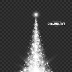 Wall Mural - stylized christmas tree on transparent background vector illustration. abstract bright white shimmer