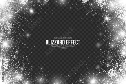 Fotografie, Obraz Snow Blizzard Effect on Transparent Background Vector Illustration