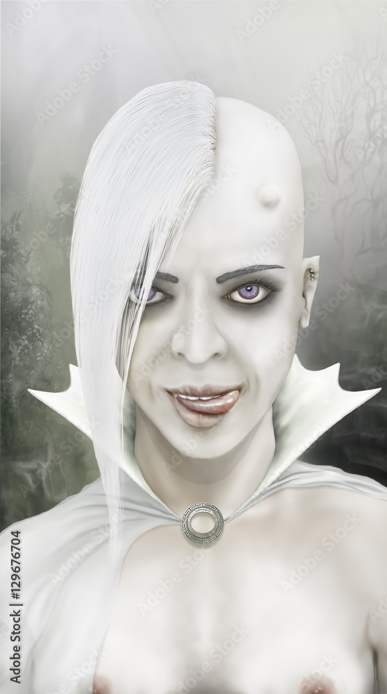 blond princess demon - Gothic girl nude , drawn by hand Stock